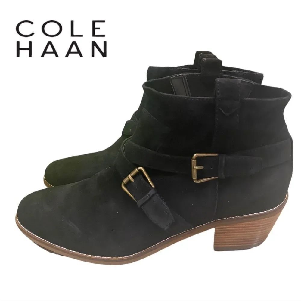 NEW Cole Haan Jensyn Black Suede Leather Pull-on Boots Booties 10